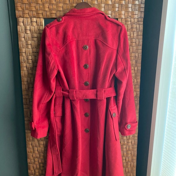 Pink Lady Red Wool Blend Peacoat with Large Brown Button Detialing - Picture 4 of 8